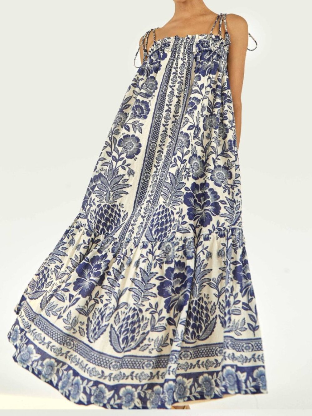 Farm Rio Midi Dress in Blue Pineapple Garden